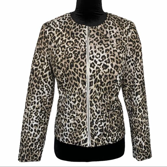 CHICO’S Leopard Quilted Neutral Animal Print Zip-up Blazer Jacket Small - Picture 2 of 11